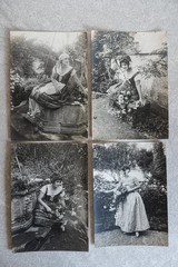 Lady Picking Daisies in Garden – Lot of 4