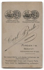Photograph Carl Beste, Minden I. W., Bäckerstr., Soldier from Regiment No. 15 in