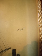 George E. Lee photo of fishing boat coming to port, seagulls,