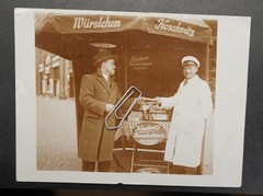 Photo portrait advertising sausages Koschwitz Berlin advertisement owner butcher Berlin