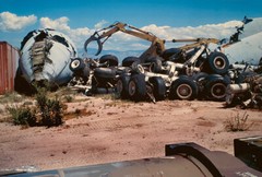VINTAGE AIRCRAFT AIRPLANE SALVAGE SCRAPYARD SURREAL LANDSCAPE COLOR PHOTOGRAPH