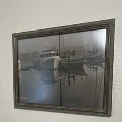 Framed Black & White Harbor Boats Nautical Landscape Photograph Print