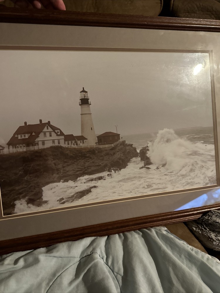 Portland Head Light With Ocean Waves Photograph Framed 17×11.5” Print 22.5X16.75