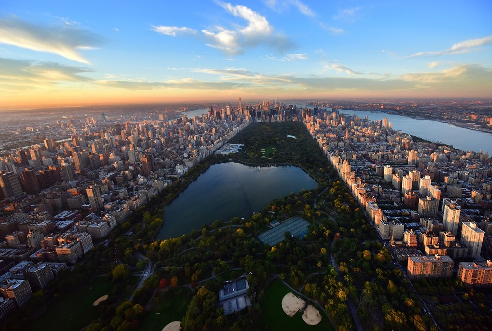 Aerial Photograph of Central Park NYC at Dawn shot from a helicopter 22 x 36