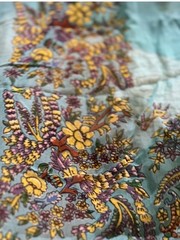 Vintage blue yellow flowers Hand Painted Pure Silk Spring Scarf unique