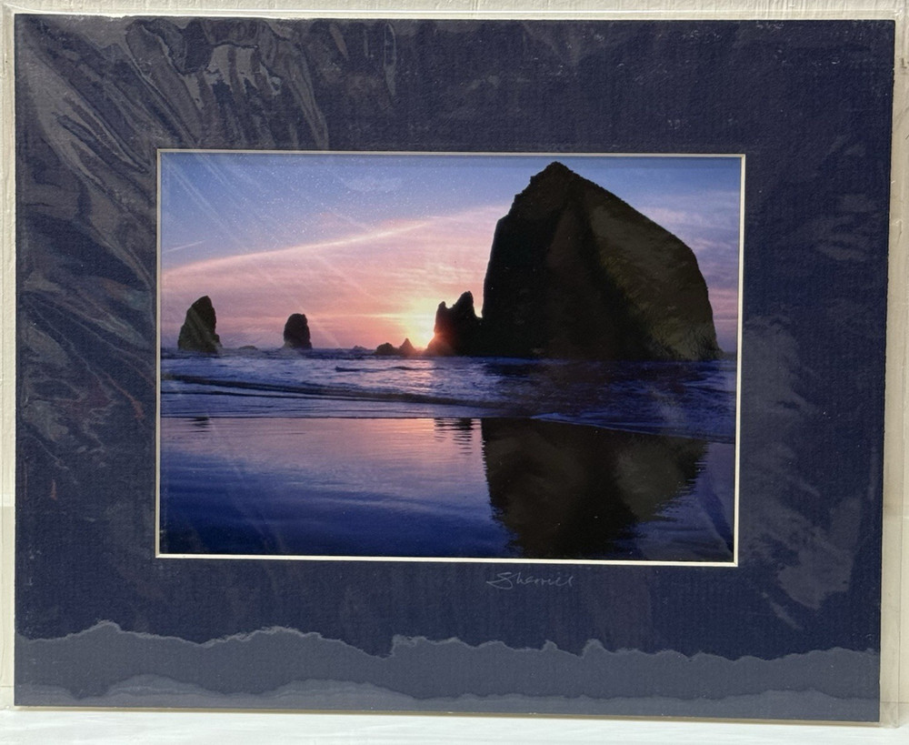 Sherrill SIGNED Matted Photo 8×10 Haystack Rock Cannon Beach Oregon Coast Sunset