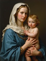 A3 Photo Mother Child Tenderness Artistic Glossy Paper Decor -098