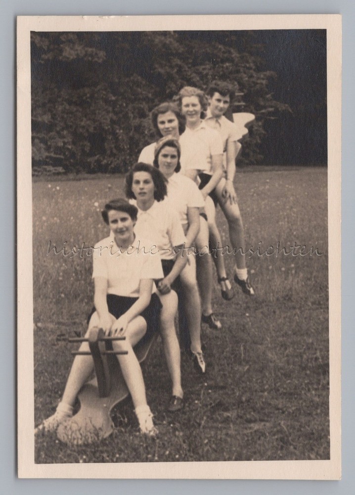 6 Young Women on Seesaw 1939 – Vintage Photo 1930s