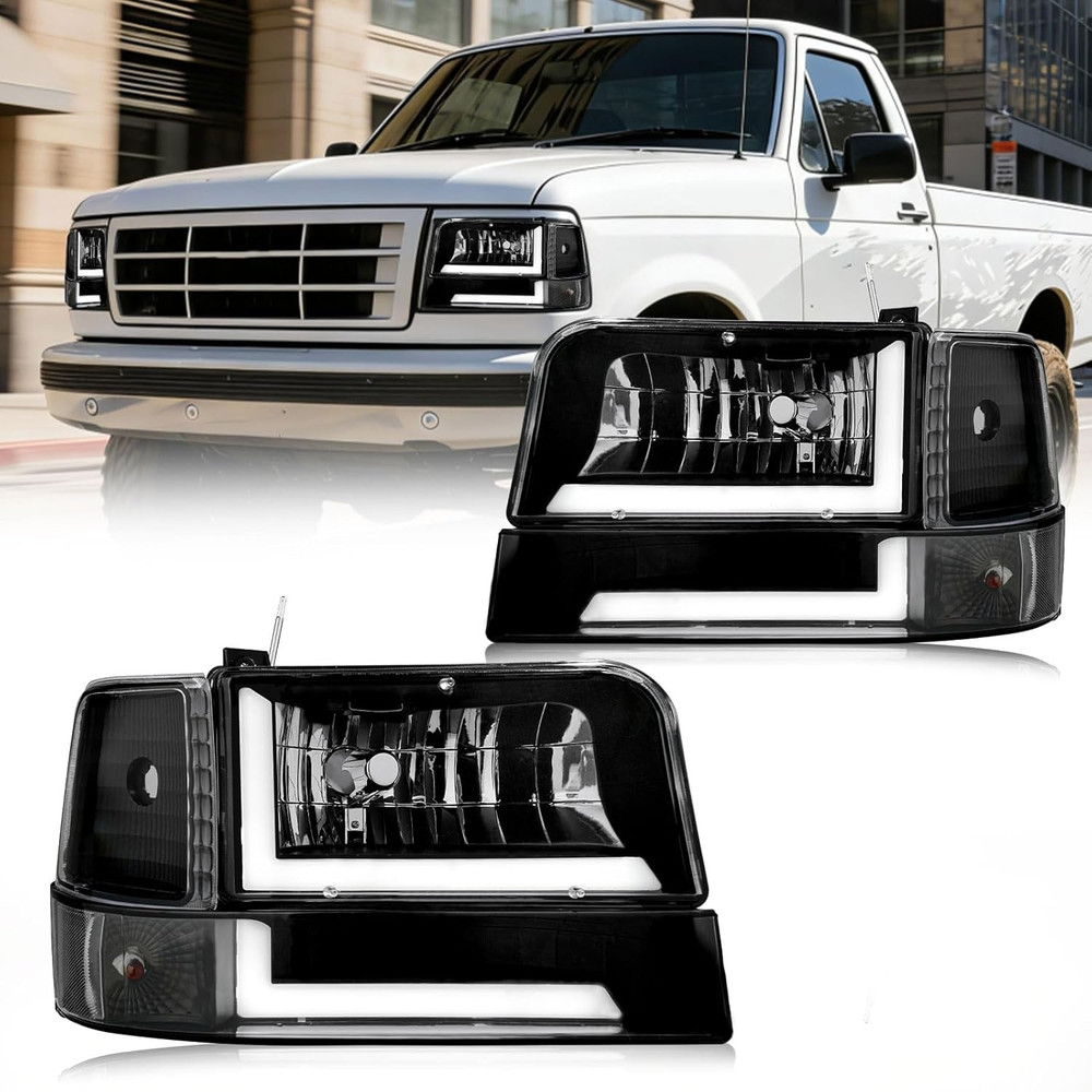 LED DRL Headlight Assembly for 1992-1996 Ford F150 F250 F350/1992 1993 1994 1995