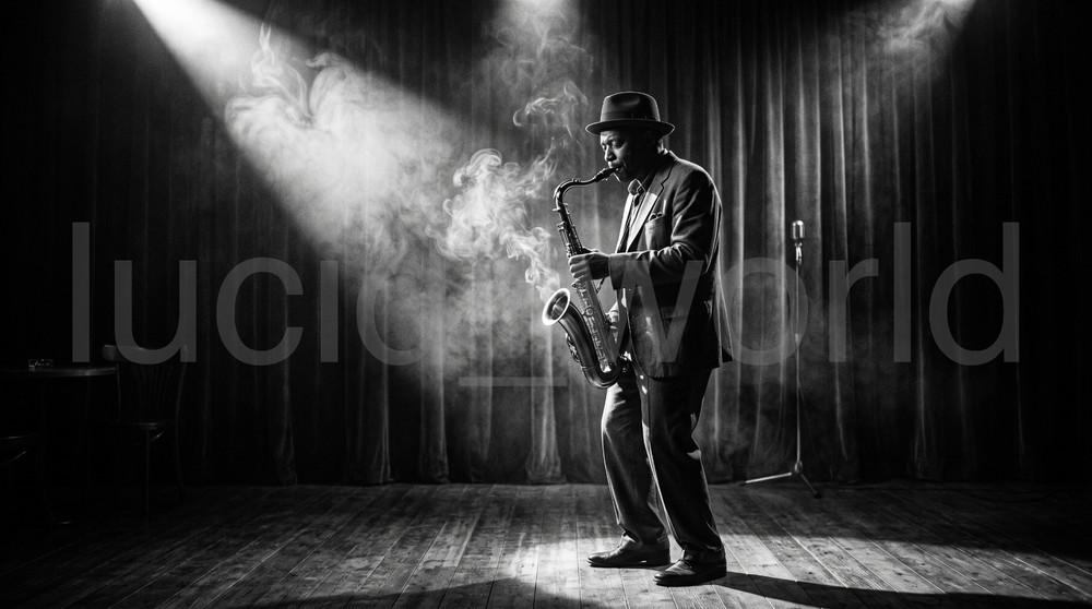 Vintage Jazz Saxophone Player Digital Print Black White Music Studio Wall Art HD