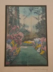 Cottage Garden Wallace Nutting Hand-tinted Photograph, BRILLIANT Unfaded Color