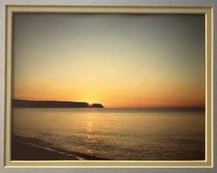 Vintage Sunset Landscape Framed Photograph Matted Coastal Horizon Nature Art