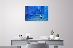 Cat in Blue City – Morocco Africa – on Canvas – Travel Pets Dogs Wall Art 24X36