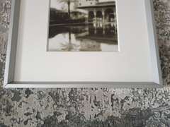 Old photo, Ville with palm tree, in aluminium frame silver matte 30×30 cm 16×16 cm