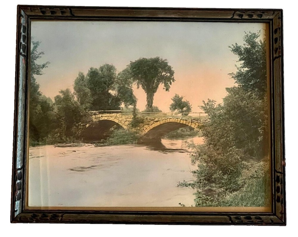 Railroad Stone Arch Bridge Ashulot River Keene NH Hand Colored Photo Cheshire