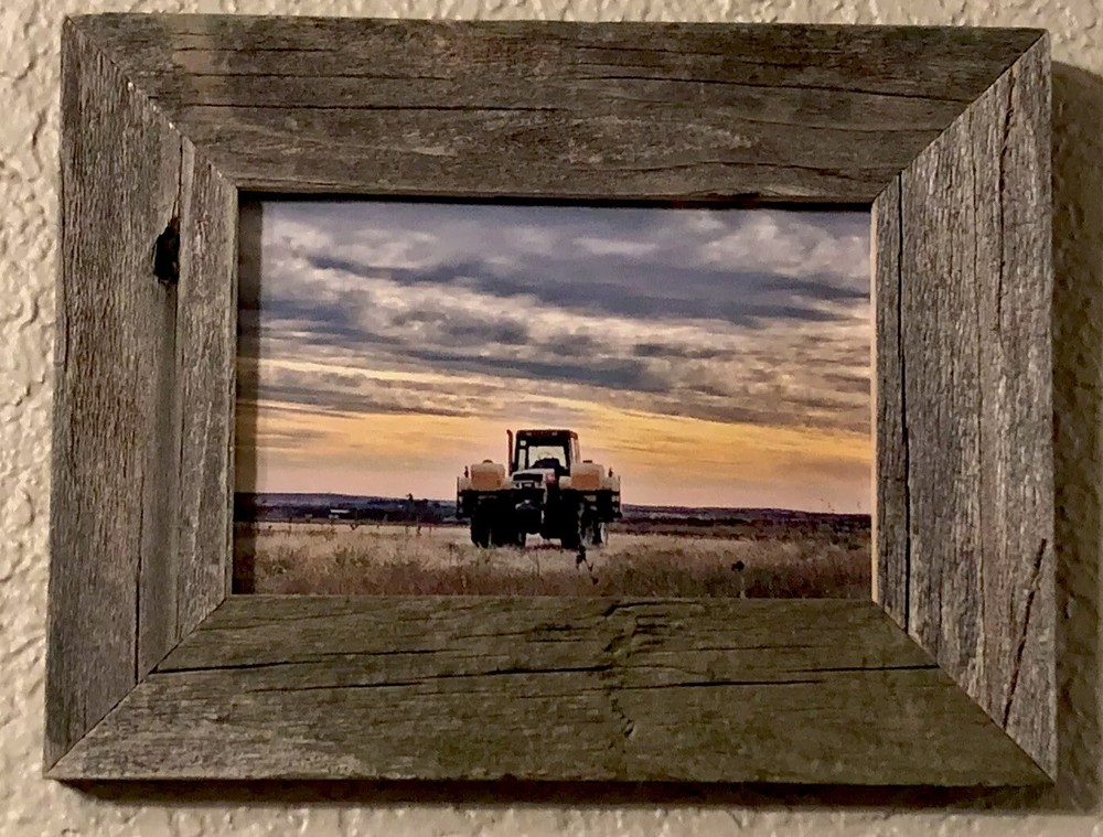 Tractor Photograph Authentic Barn Wood Frame 4×6 Farmer Texas Nature Sunset Art