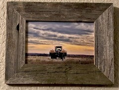 Tractor Photograph Authentic Barn Wood Frame 4×6 Farmer Texas Nature Sunset Art