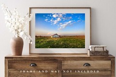 Barn Photography Print: Oklahoma Great Plains Blue Sky Farm Country Photo