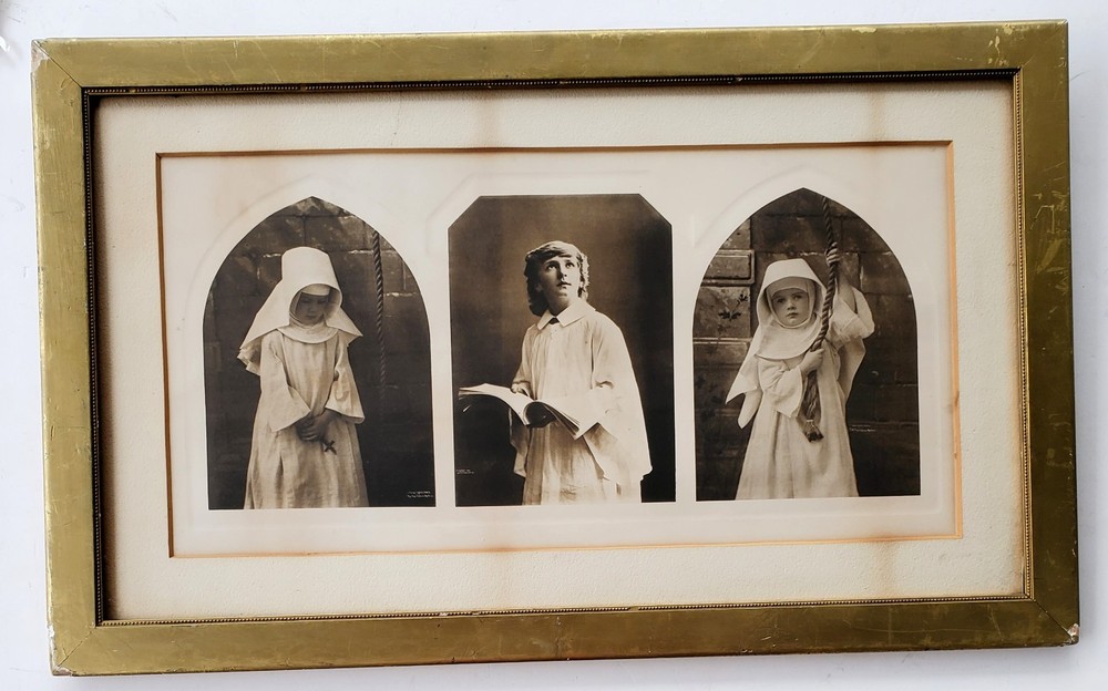 Rare 1893 Taber Art Co. Framed Sepia Triptych Photo of Children in Church Robes