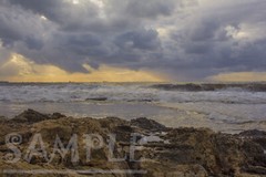 Sunset sea storm wave clouds rocks shore nature Maritime art Picture Photo Print