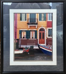 Ltd Edition signed photograph depicting colorful houses & boats on canal Venice