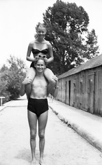young couple in swimsuits, funny, vintage fine art negative! 1950’s