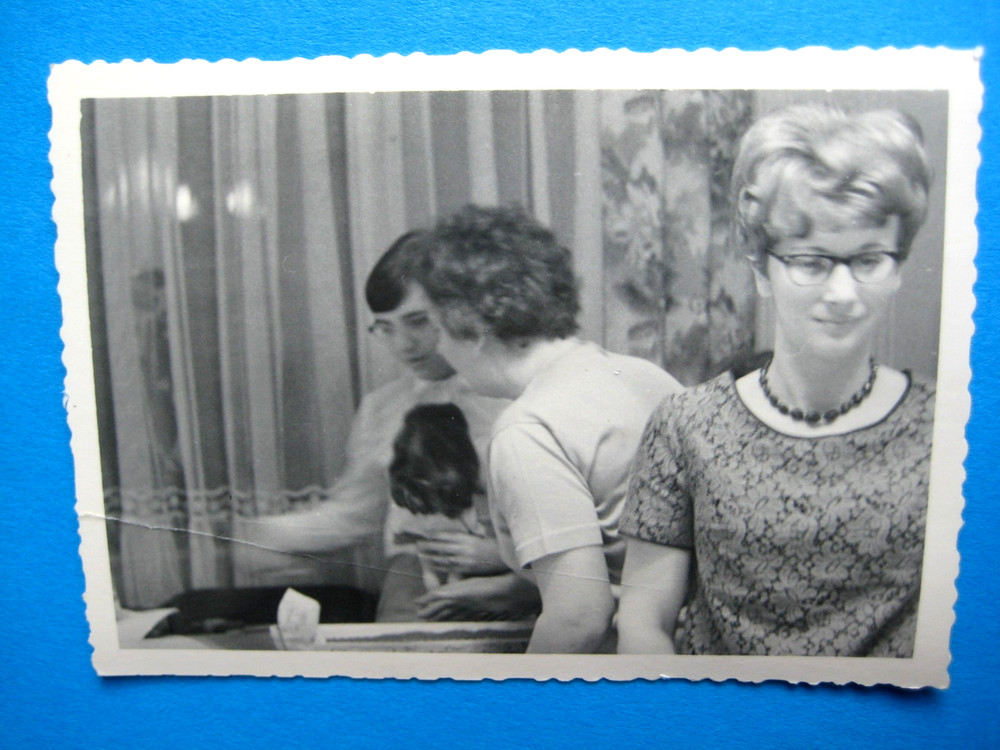 Retro photo GDR pretty woman in dress 1970, original 7 x 10 cm