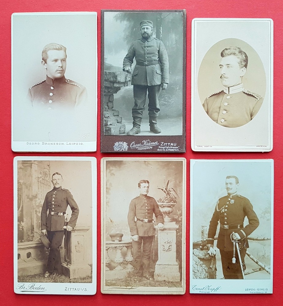 6 x CdV military photo Saxony Zittau Leipzig Bautzen soldiers portraits (f16609