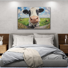 Funny Cow Wall Art, Playful Farmhouse Canvas, Animal Painting, Rustic Kitchen