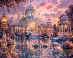 Digital Image Picture Photo Pic Wallpaper Background Crystal Castle Swans 3322