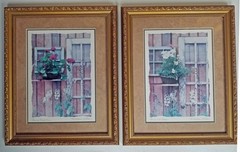 2 Maureen Love Framed Photo Prints «Pansies and Panes», «Geranium Pot and Panes»