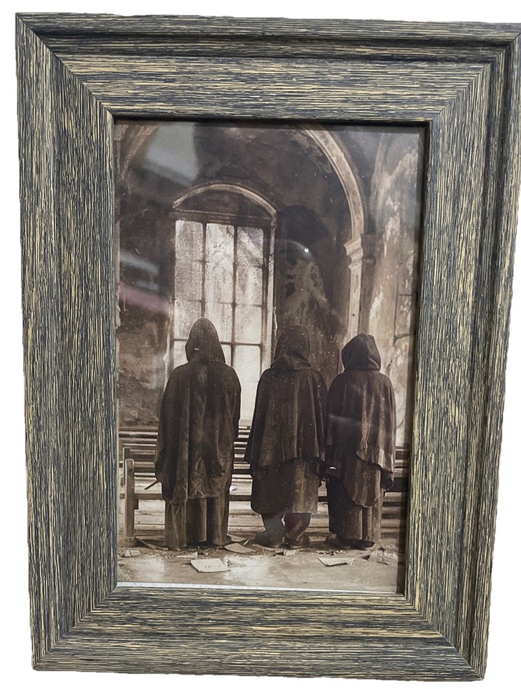4×6 Creepy 3 Monks Photo In Old Church In Plastic Wood Frame Gothic Mid Evil