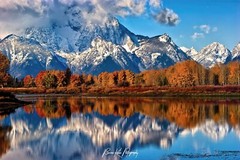 Grand Tetons Oxbow Bend Framed Mountain Autumn Landscape Photograph Wall Art