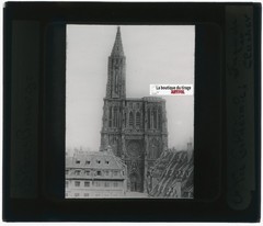 Strasbourg Cathedral, Photo Glass Plaque, Black & White, Positive 8.5X10 Cm