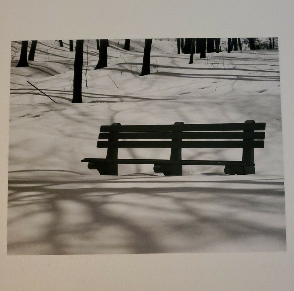 PARK BENCH IN SNOW ORIGINAL SIGNED ART PHOTO B&W STETTNER VTG MATTE NJ CAMERA