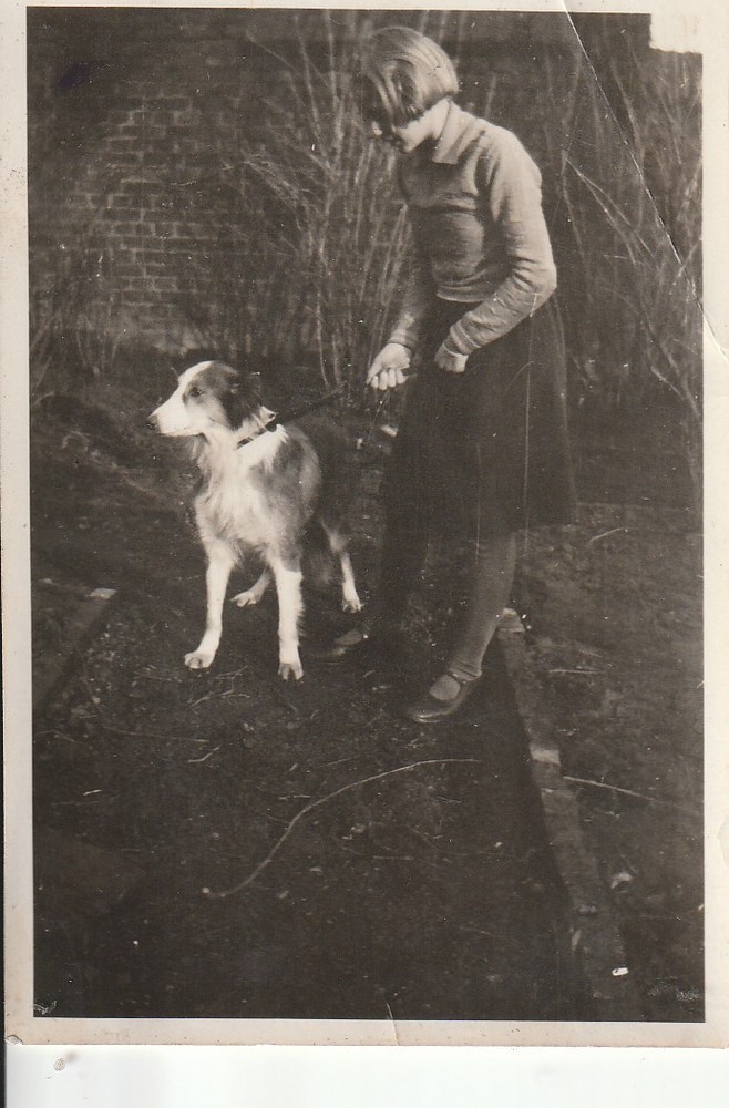 Vintage Photo Woman with Dog Border Colli Dog Snapshot 1933