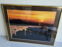 Hong Kong Harbour At Dawn From The Peak 1988 Photograph Framed Signed 16″ x 13″