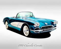 Classic Cars – 1958 Chevrolet Corvette – Turquoise – Print