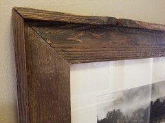 Rustic Hand Made Reclaimed Barnwood Framed Photograph of Vineyard in Winter