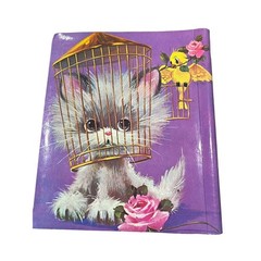 Vtg Photo Album Peel Stick Cat W/Head In Bird Cage Album Holder Organizer ‘71