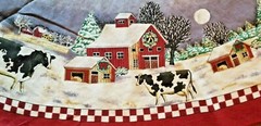 Checkered Winter Scene Church Home Cows White and Red Tree Skirt Large 69.5″