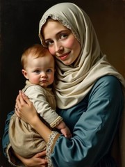 A4 Photo Mother Child Tenderness Artistic Glossy Paper Decor 091