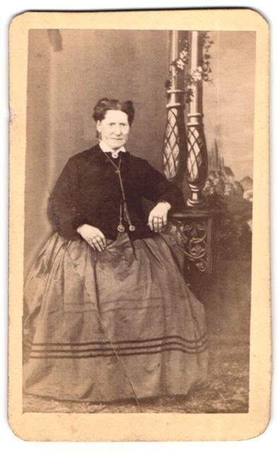 Photograph Elderly Lady in Sunday Dress, Jewelry Highlighted with Gold Color
