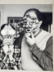 Vintage Mask Family Portrait Surreal Halloween Strange Bizarre BW Art Photograph