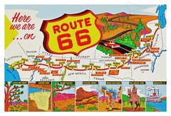 1950s Route 66 U.S. Map Colorful Vintage Poster