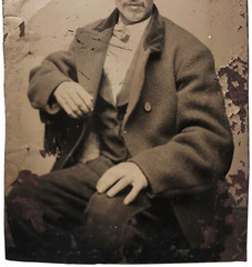 MID-19TH C AMERICAN ANTIQUE B & W OCCUPATIONAL TINTYPE RR CONDUCTOR