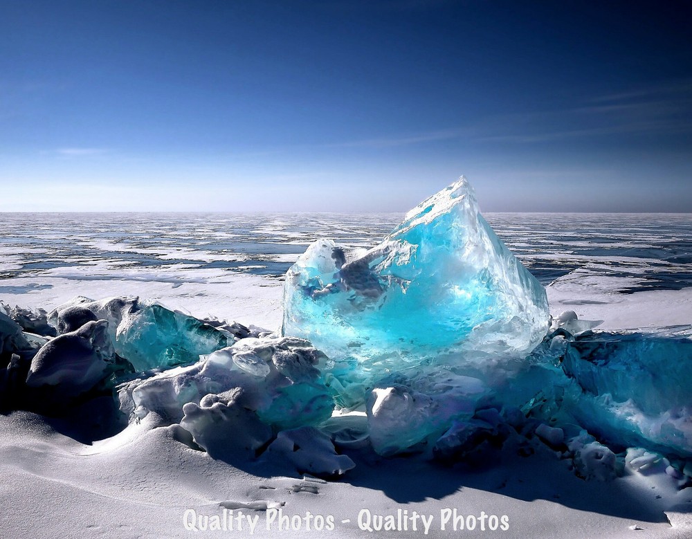 Frozen Blue Ice in Snow Covered Landscape 8.5×11″ Photo Print Cold Winter Scene