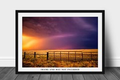 Western Photography Print – Picture of Stormy Sky Over Fence Gate in Oklahoma