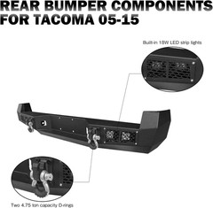 Compatible with 2005-2015 Tacoma Rear Bumper Textured Black Steel with Light and