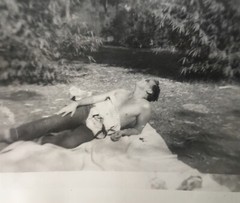 1940’s Vintage Photo Handsome Young Man Boxing Dog Beach Gay Interest Lot 12